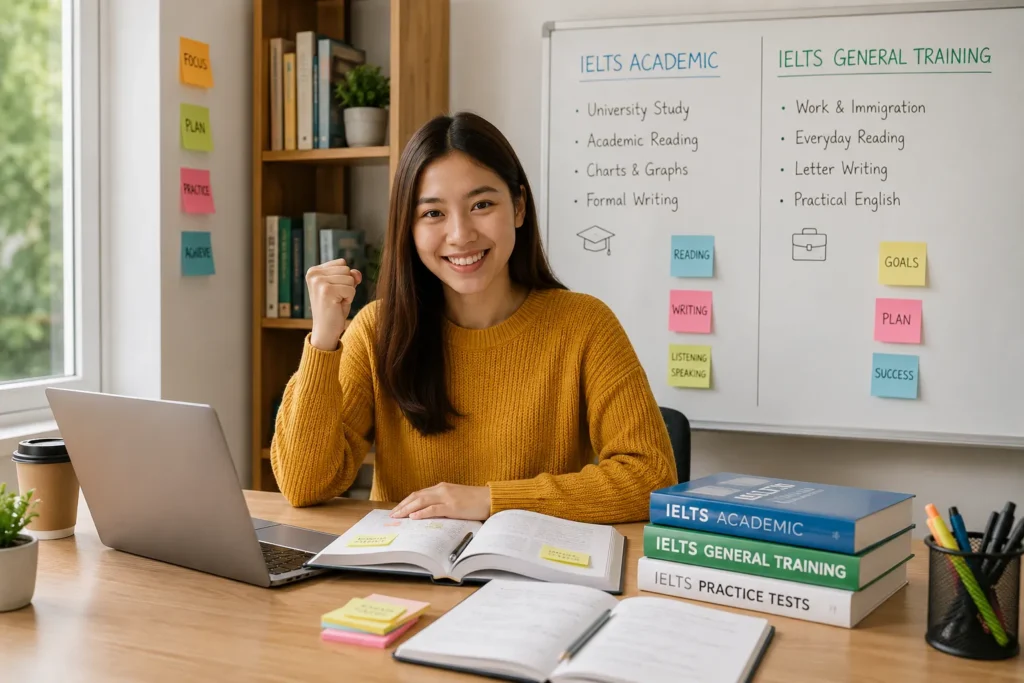 Confident learner after completing an IELTS Academic vs General Training comparison